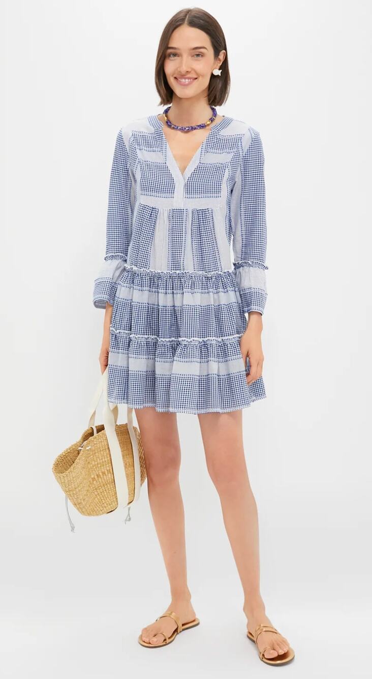 Tuckernuck Pomander Place Blue Gingham Lanie Mini Swing Cotton Dress NWT S